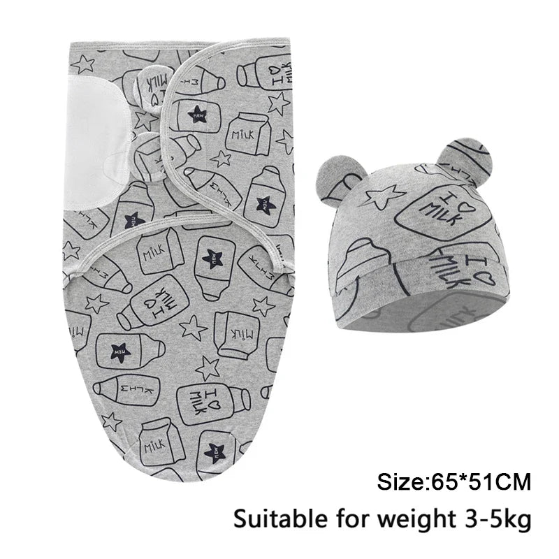 0-6m Baby Swaddle/Blanket and Hat Set