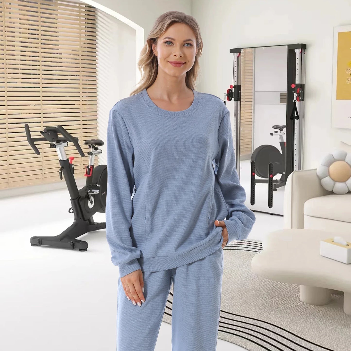 Cotton Breastfeeding Set - Maternity Nursing Sweatshirt & Pants for Pregnant & Postpartum Moms