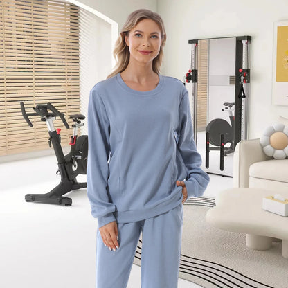 Cotton Breastfeeding Set - Maternity Nursing Sweatshirt & Pants for Pregnant & Postpartum Moms